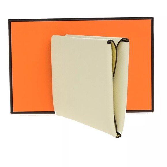 HERMES Logo Calvi Duo Card Holder Coin Case Epsom Leather White Yellow 50RK842 - Picture 7 of 12